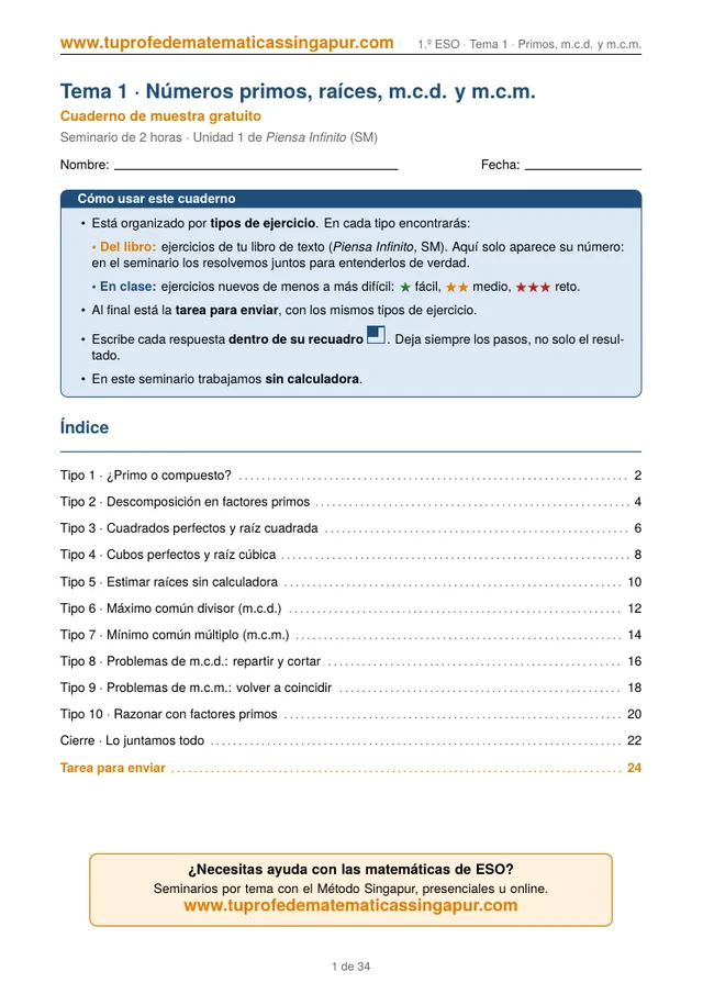 Portada del cuaderno gratuito del Tema 1 de 1º ESO